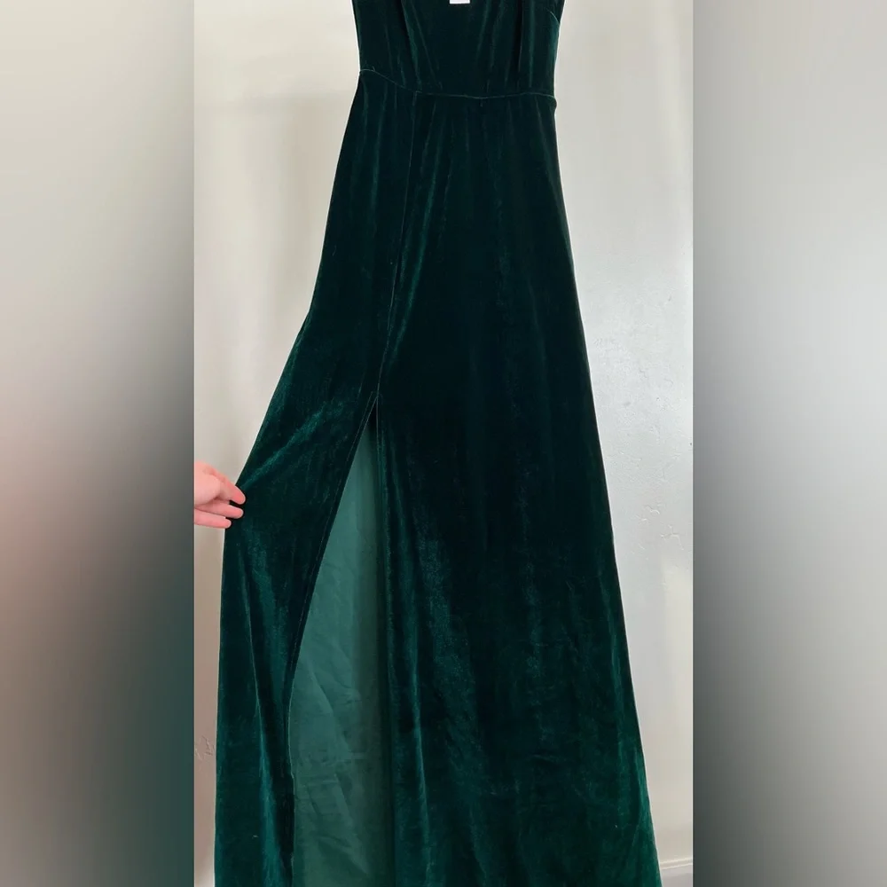 (Emerald Green) Tatiana Velvet One Shoulder Maxi Dress - Picture 12 of 13